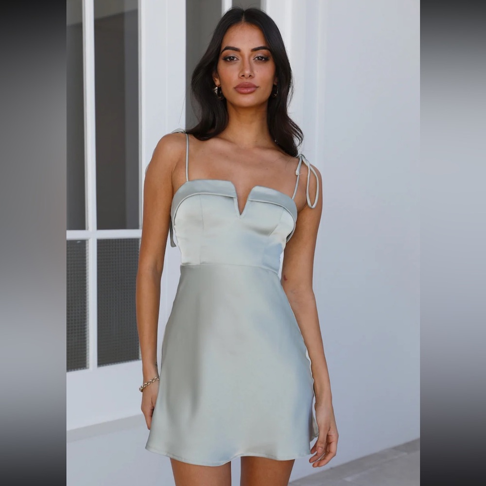 Hello Molly sage satin Feel the Passion Mini Dress